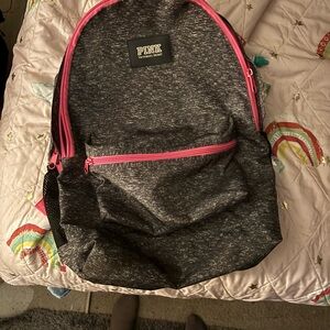 PINK Victoria's Secret Charcoal Backpack with Pink Zippers